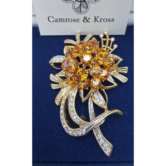 Camrose & Kross Jewelry - Camrose & Kross JBK Jackie Kennedy Amber Crystal Flower Bouquet Brooch Pin COA